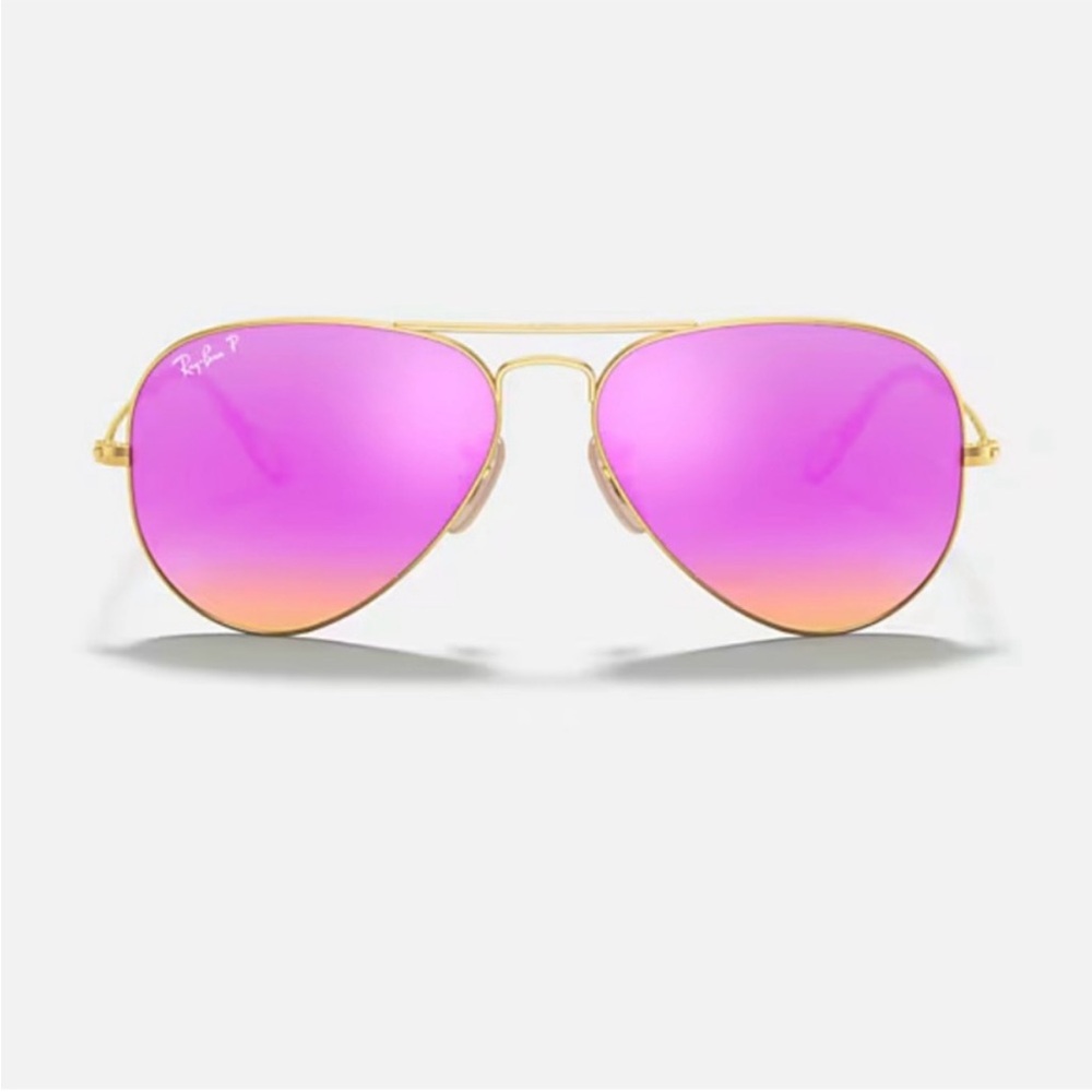 Ray-Ban Gold Frame Sunglasses with Purple Lenses